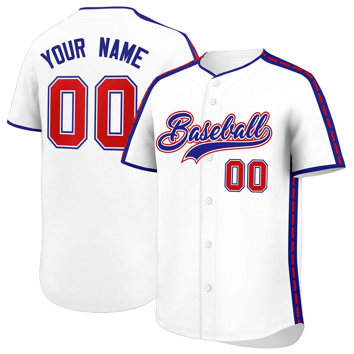Custom White Royal Color Block Personalized Side Dotted Line Authentic Baseball Jersey