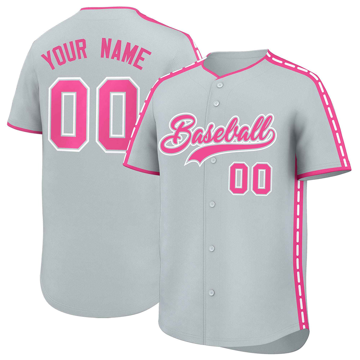 Custom Silver Pink Color Block Personalized Side Dotted Line Authentic Baseball Jersey