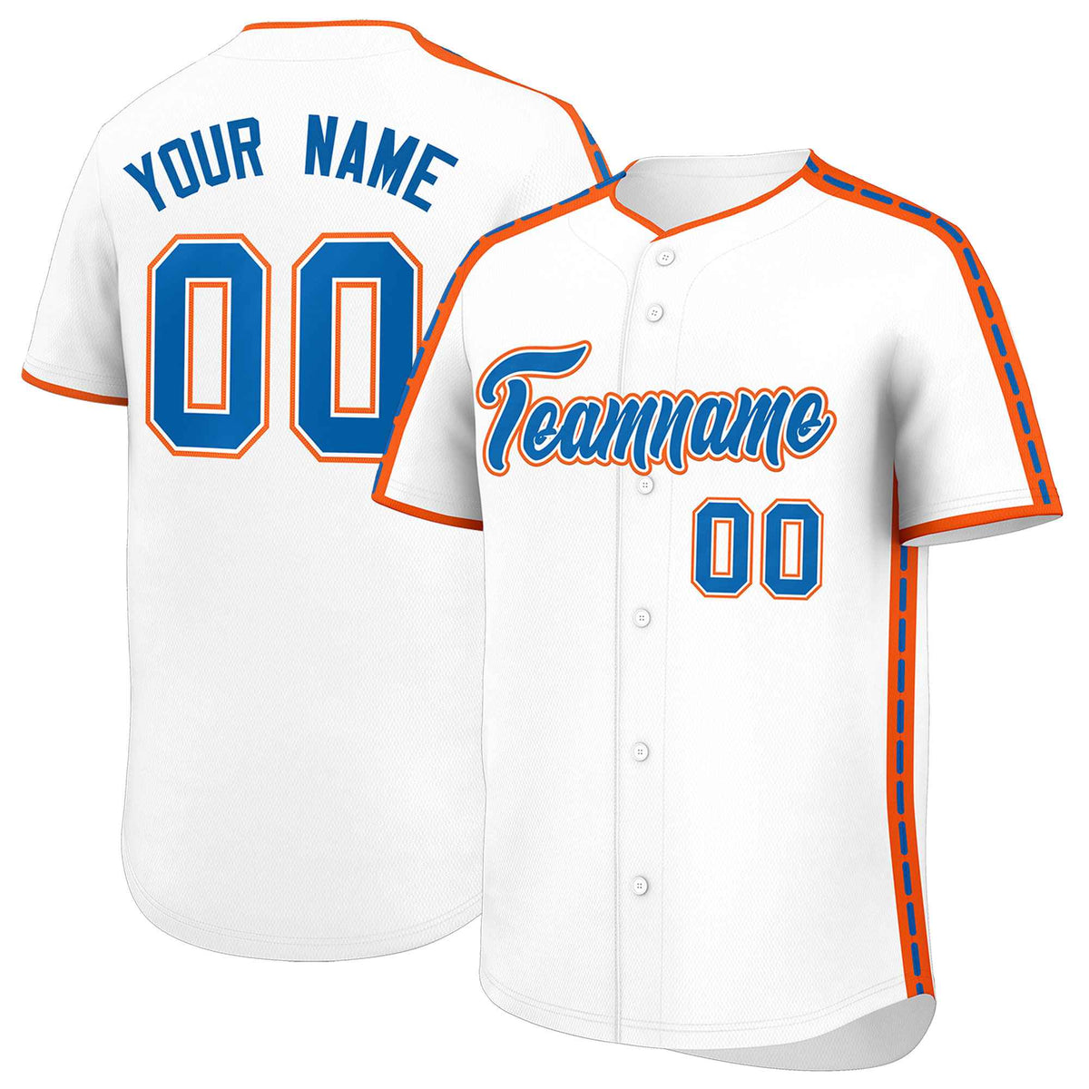Custom White Orange Color Block Personalized Side Dotted Line Authentic Baseball Jersey