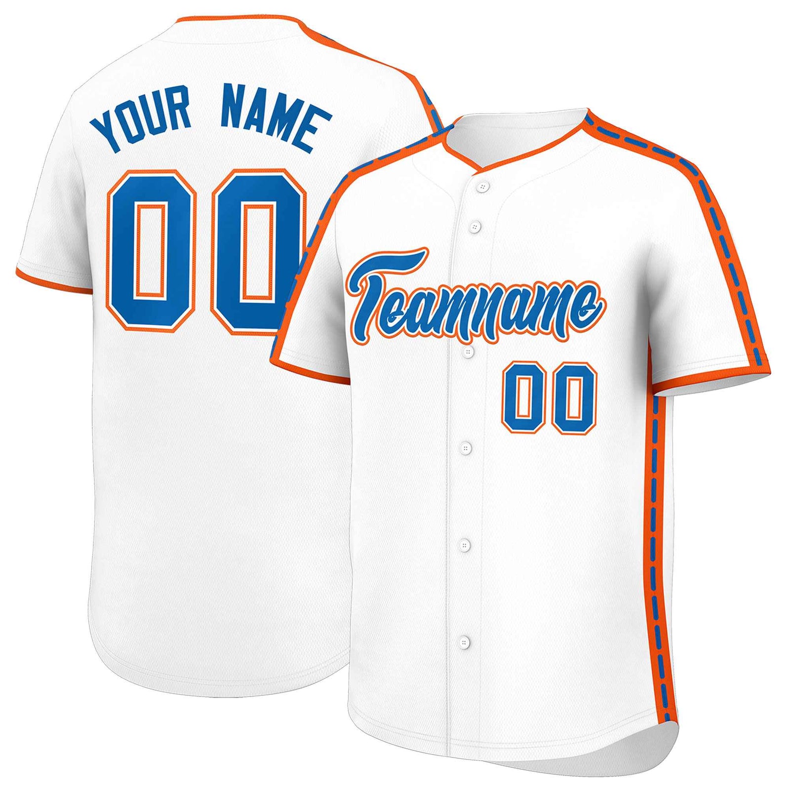 Custom White Orange Color Block Personalized Side Dotted Line Authentic Baseball Jersey