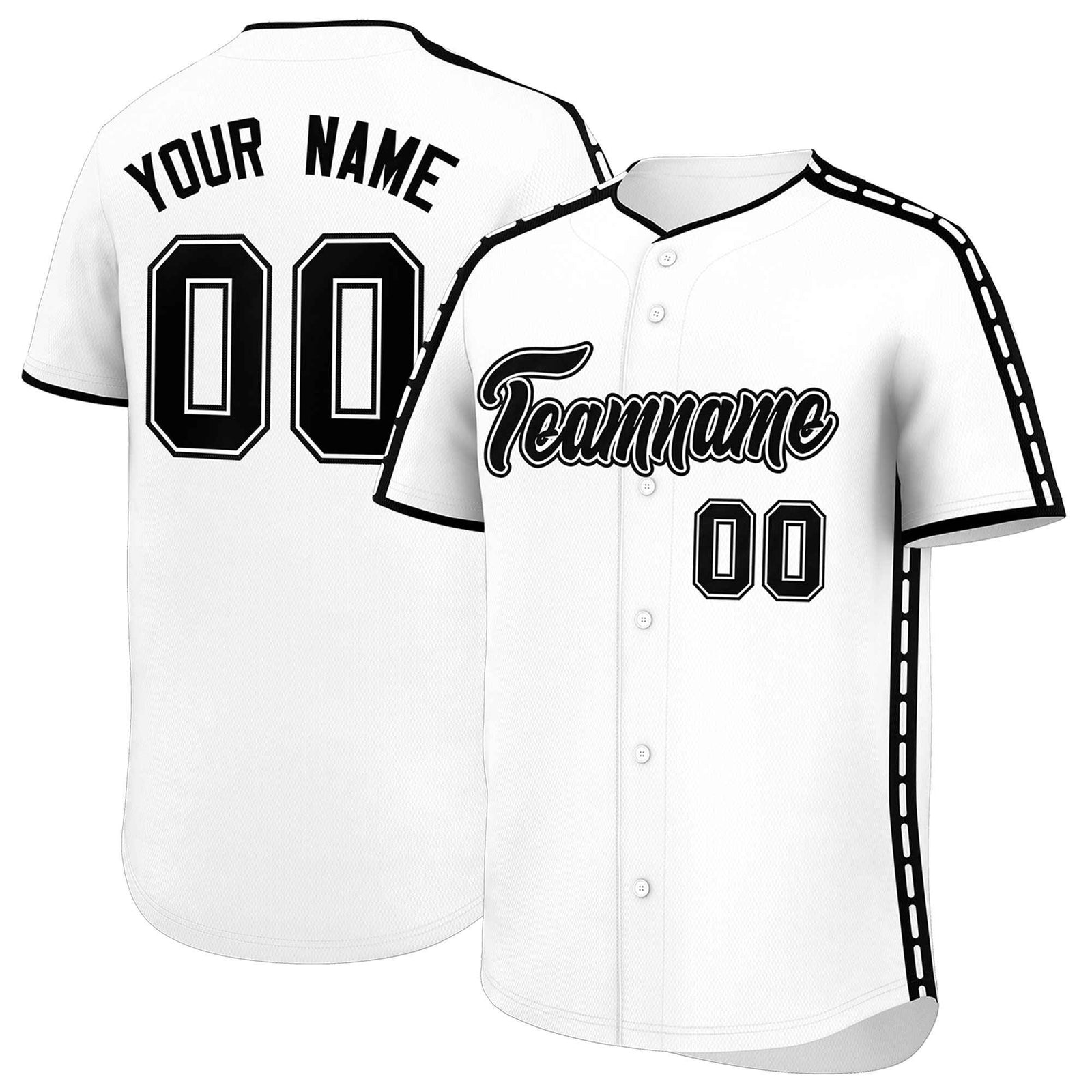 Custom White Black Color Block Personalized Side Dotted Line Authentic Baseball Jersey