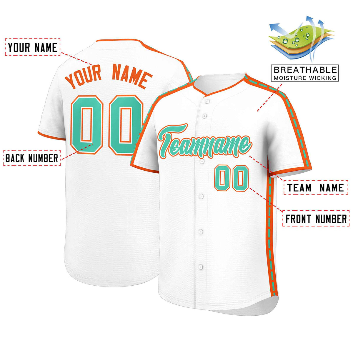 Custom White Orange Color Block Personalized Side Dotted Line Authentic Baseball Jersey