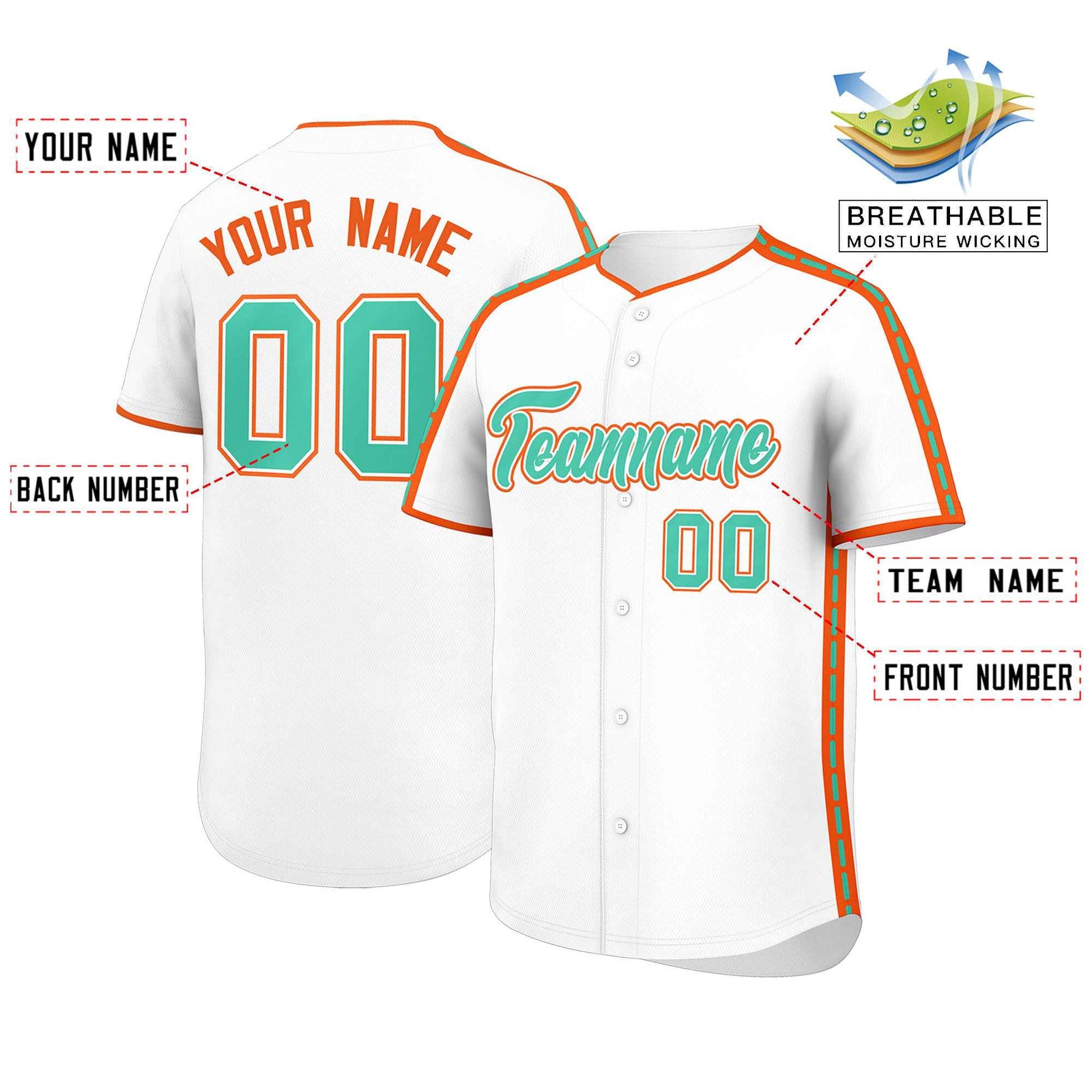 Custom White Orange Color Block Personalized Side Dotted Line Authentic Baseball Jersey