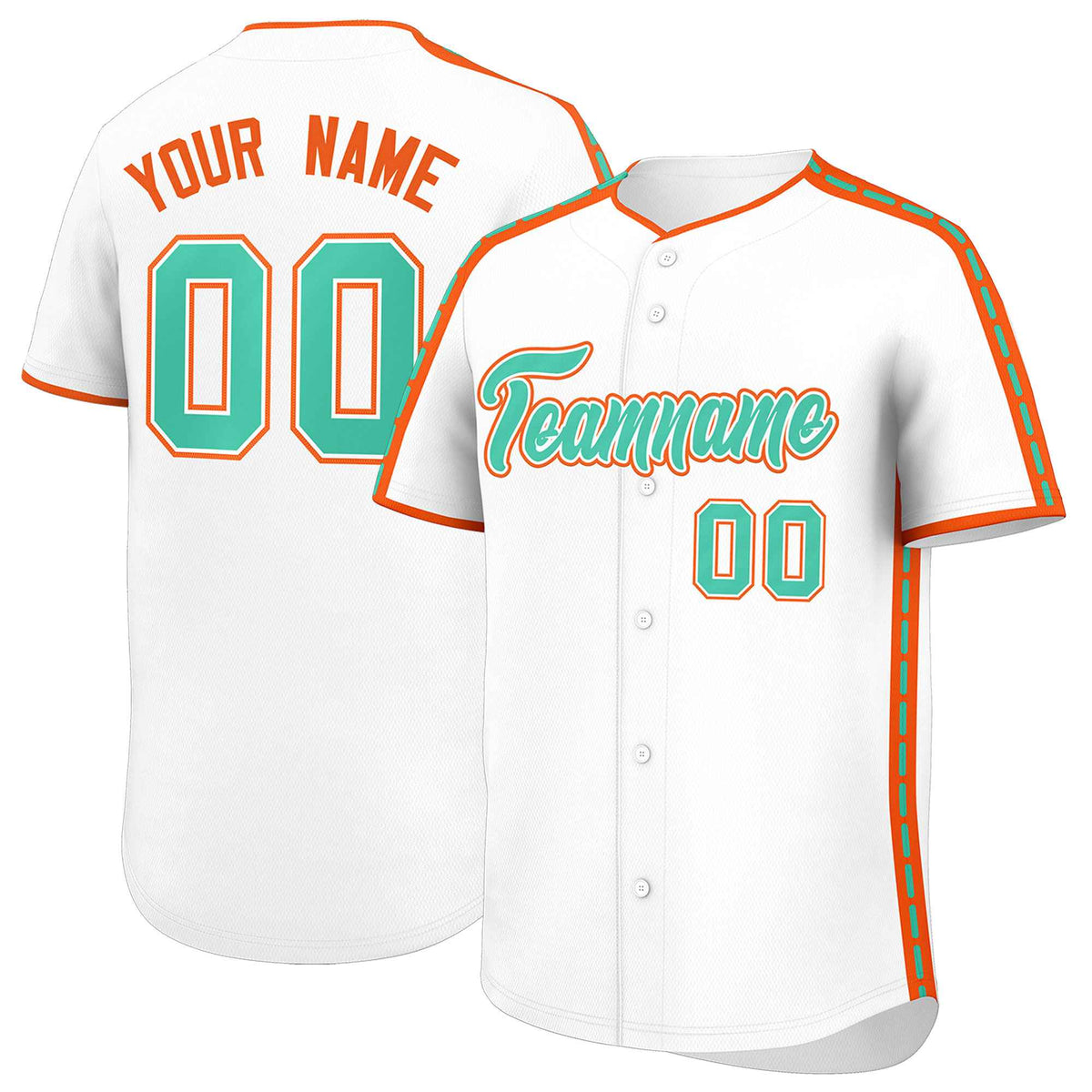 Custom White Orange Color Block Personalized Side Dotted Line Authentic Baseball Jersey