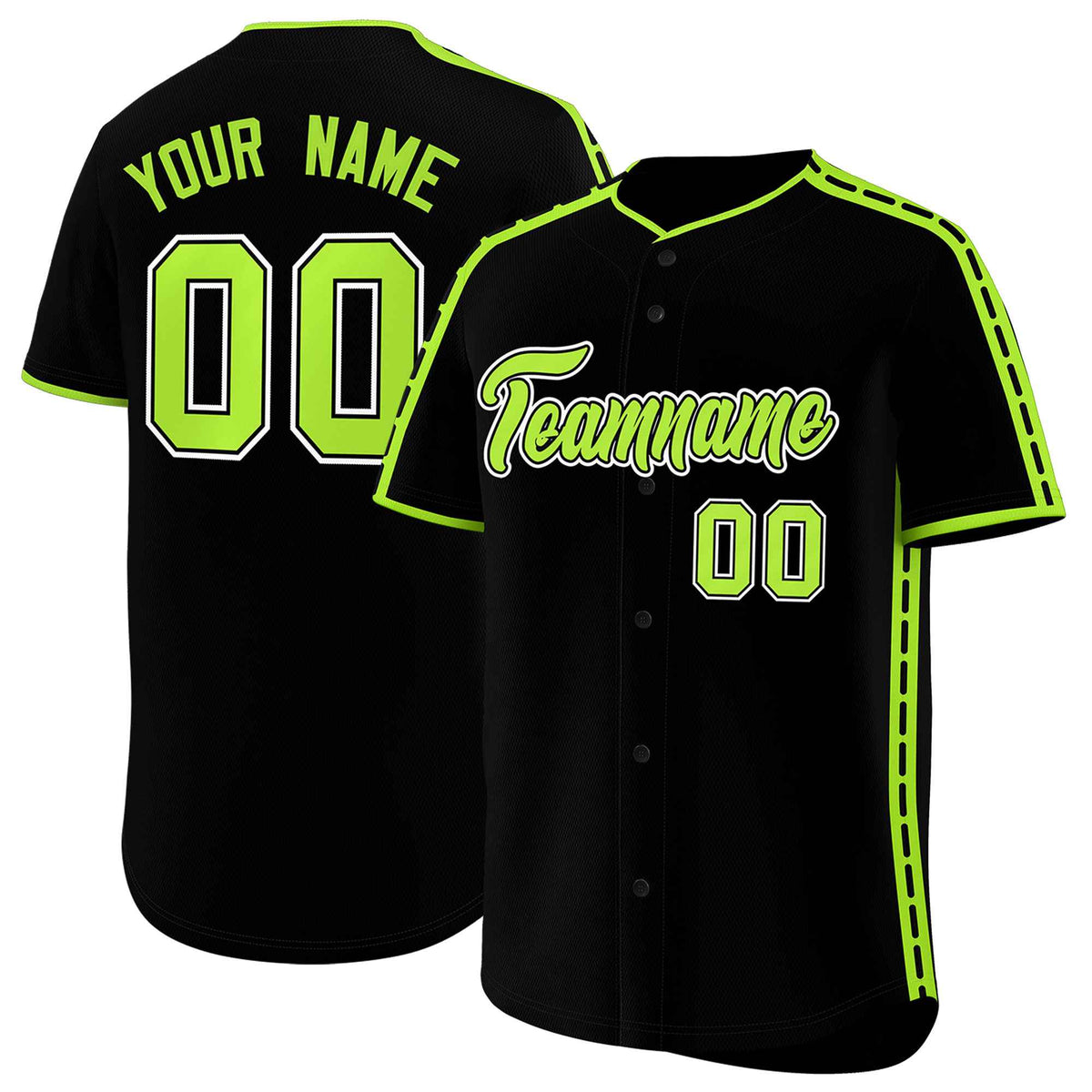 Custom Black Light Green Color Block Personalized Side Dotted Line Authentic Baseball Jersey