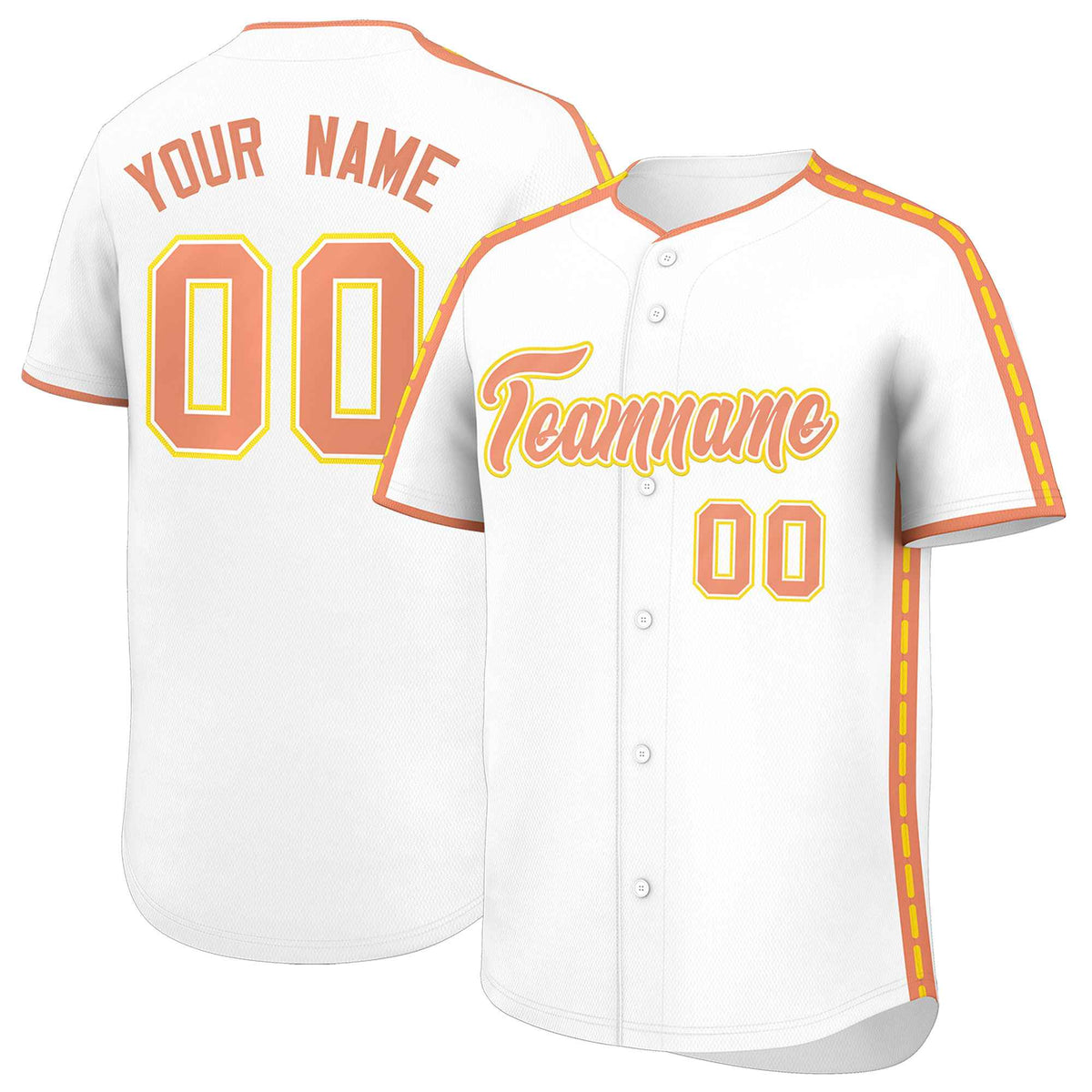 Custom White Light Orange Color Block Personalized Side Dotted Line Authentic Baseball Jersey