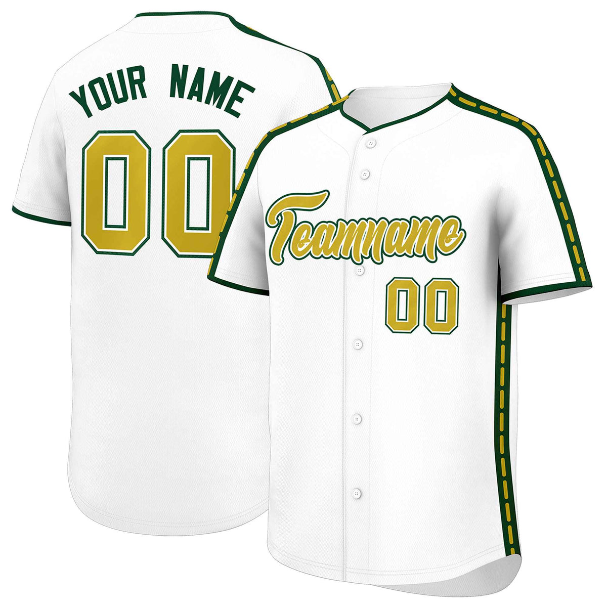 Custom White Green Color Block Personalized Side Dotted Line Authentic Baseball Jersey