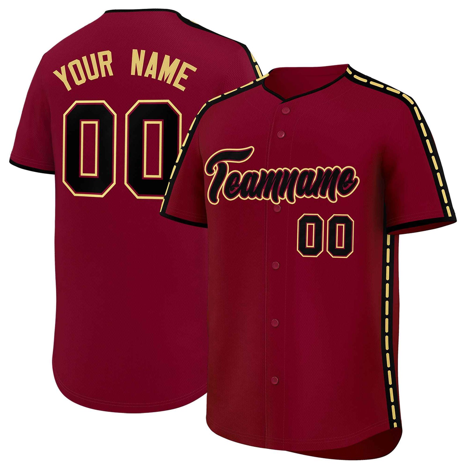 Custom Crimson Black Color Block Personalized Side Dotted Line Authentic Baseball Jersey
