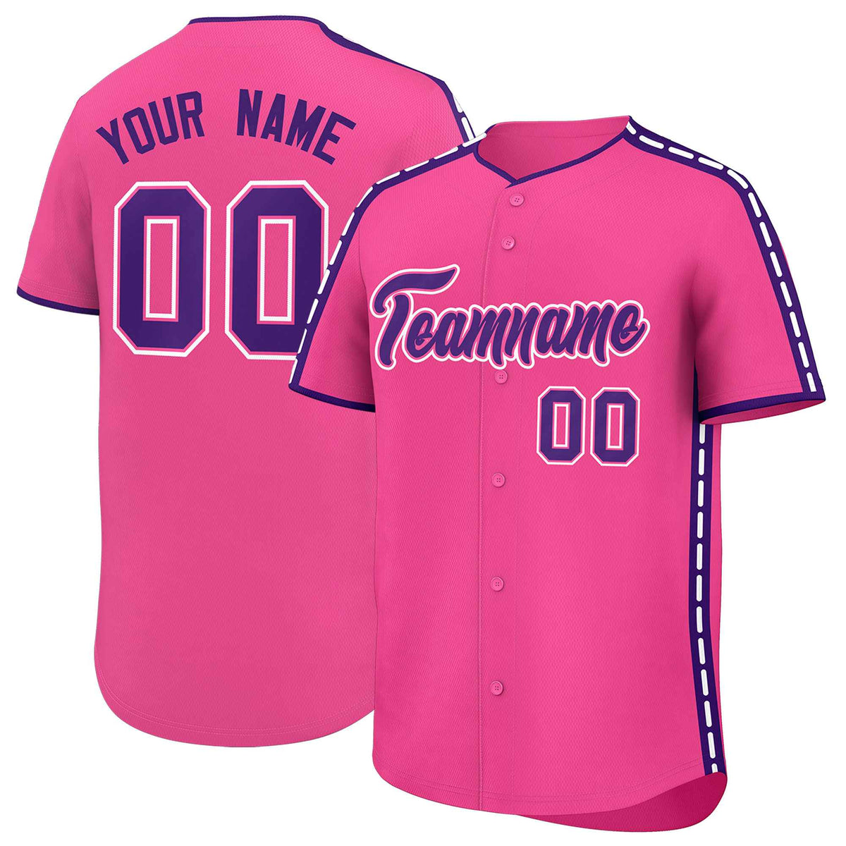 Custom Pink Purple Color Block Personalized Side Dotted Line Authentic Baseball Jersey
