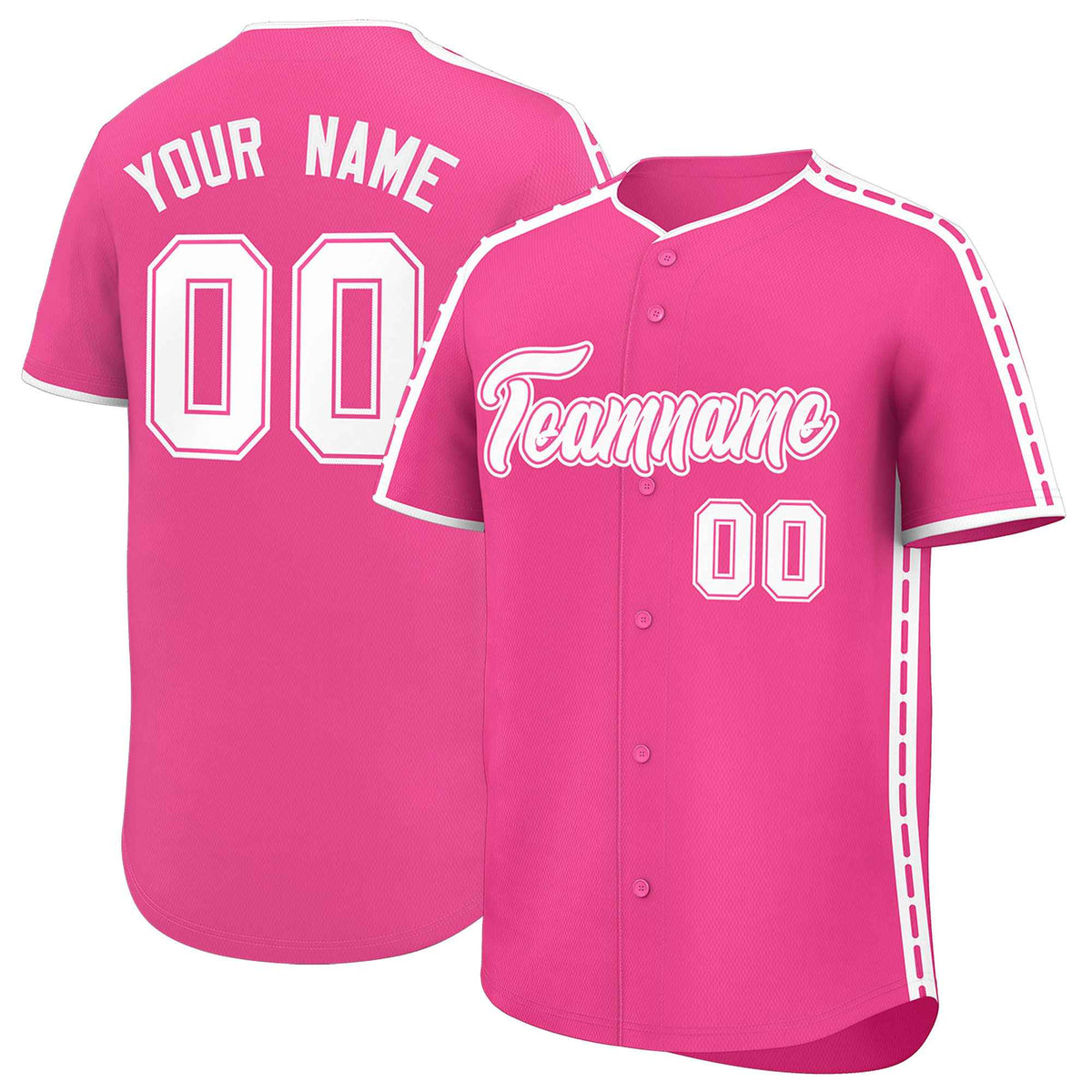 Custom Pink White Color Block Personalized Side Dotted Line Authentic Baseball Jersey