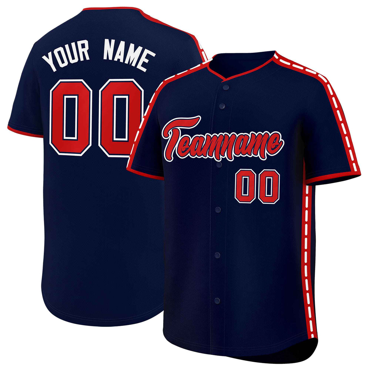 Custom Navy Red Color Block Personalized Side Dotted Line Authentic Baseball Jersey