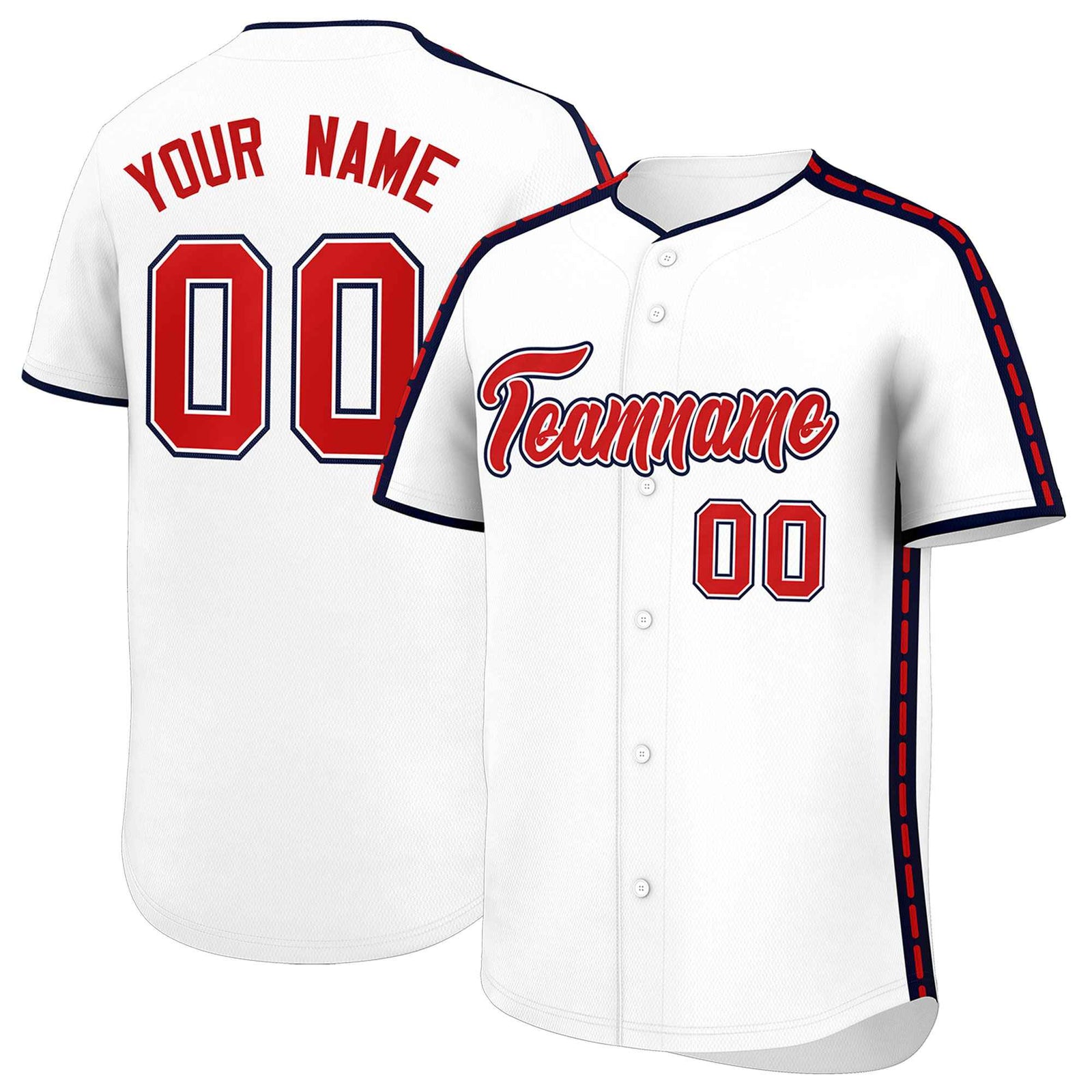 Custom White Navy Color Block Personalized Side Dotted Line Authentic Baseball Jersey