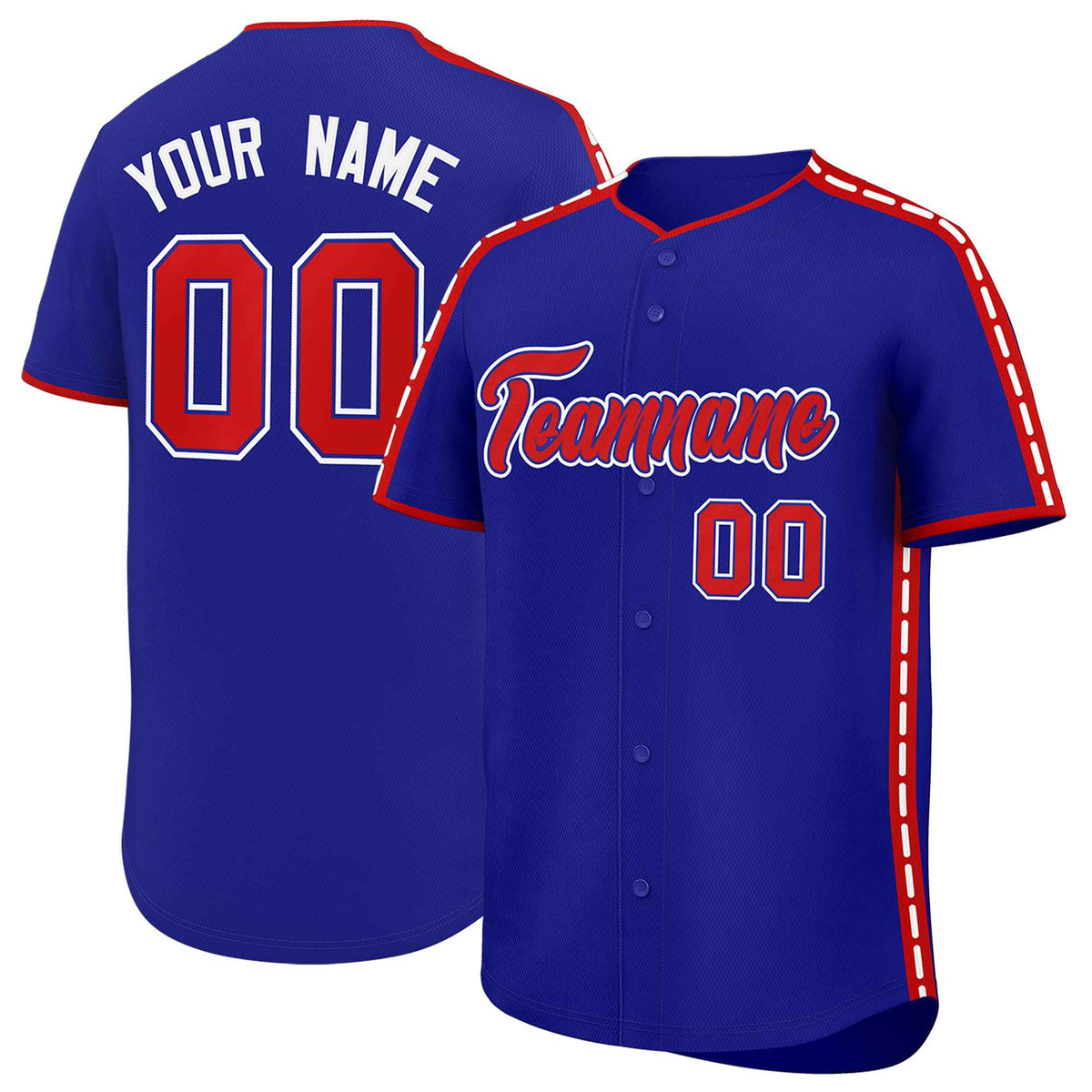 Custom Royal Red Color Block Personalized Side Dotted Line Authentic Baseball Jersey