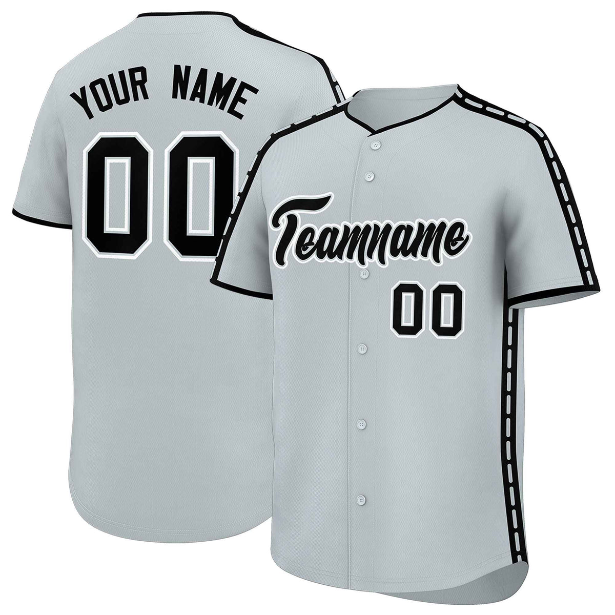 Custom Silver Black Color Block Personalized Side Dotted Line Authentic Baseball Jersey