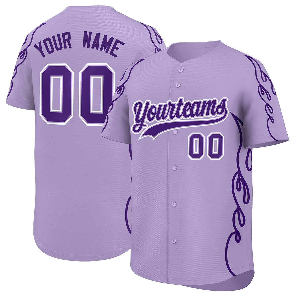 Custom Light Purple Purple Side Flame Outline Pattern Sports Uniform Basetball Jersey
