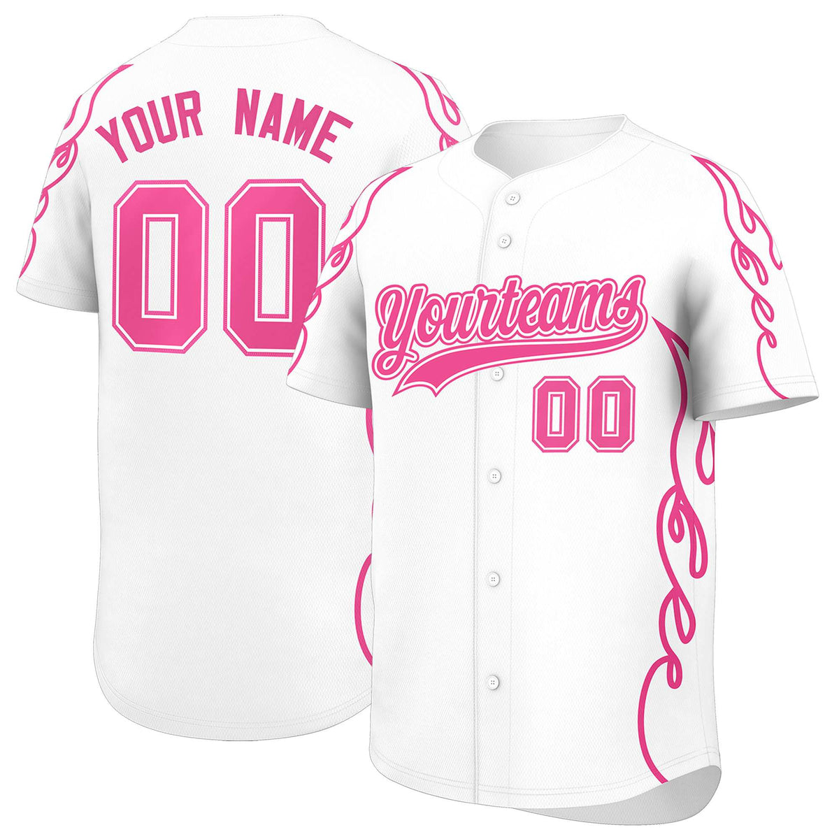 Custom White Pink Side Flame Outline Pattern Sports Uniform Basetball Jersey