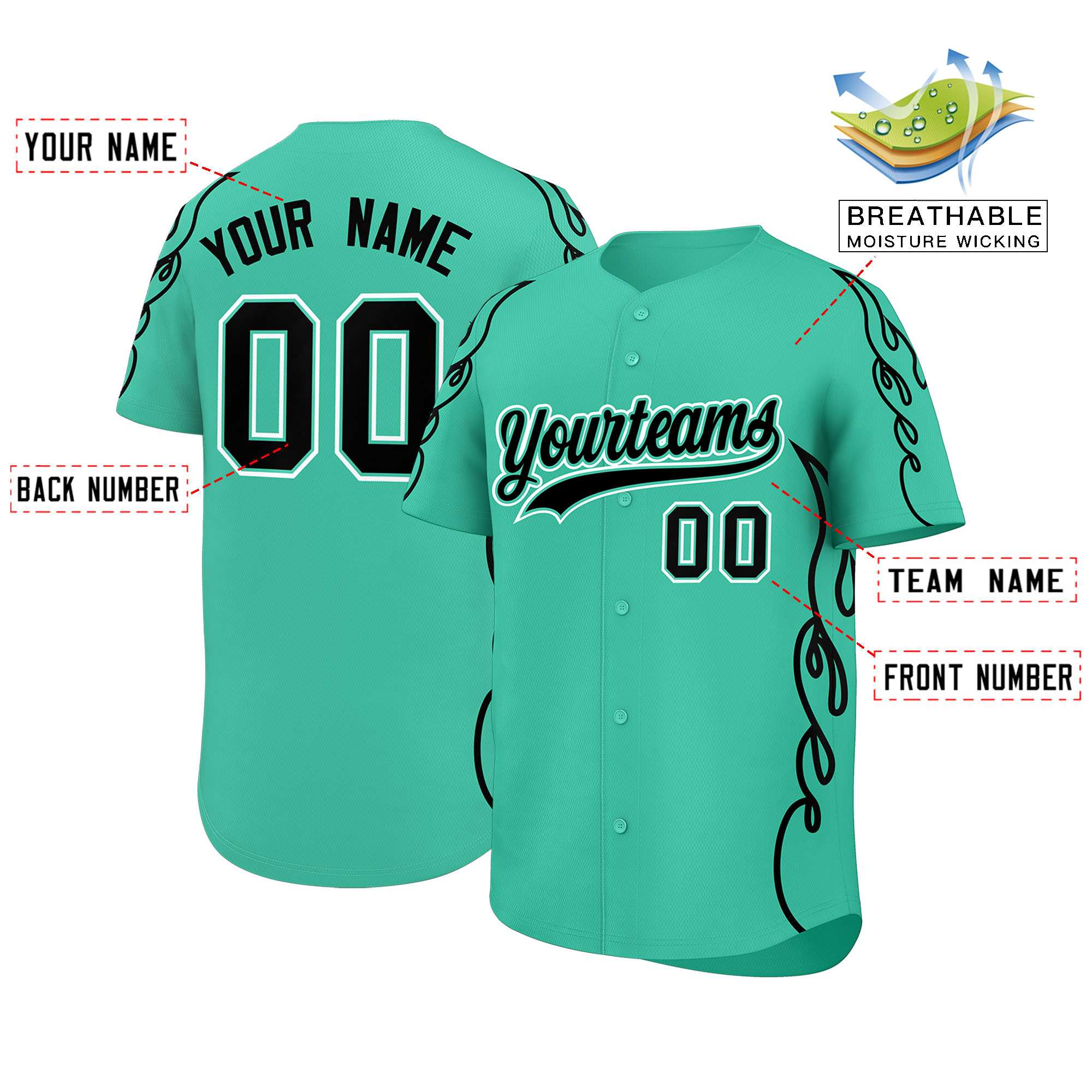 Custom Bright Green Black Side Flame Outline Pattern Sports Uniform Basetball Jersey
