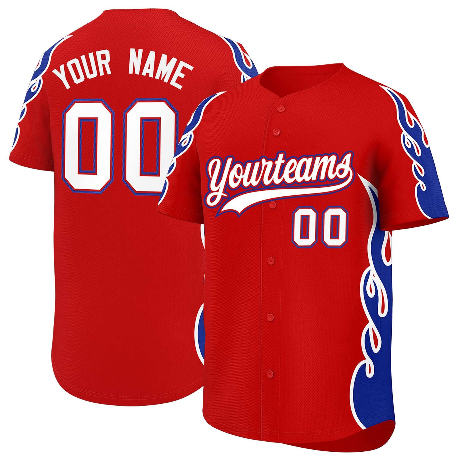 Custom Red Royal Side Flame Outline Pattern Sports Uniform Basetball Jersey