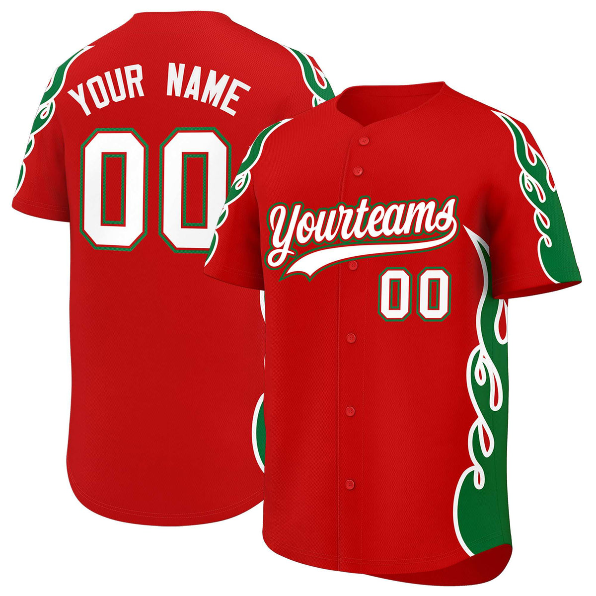 Custom Red Kelly Green Side Flame Outline Pattern Sports Uniform Basetball Jersey
