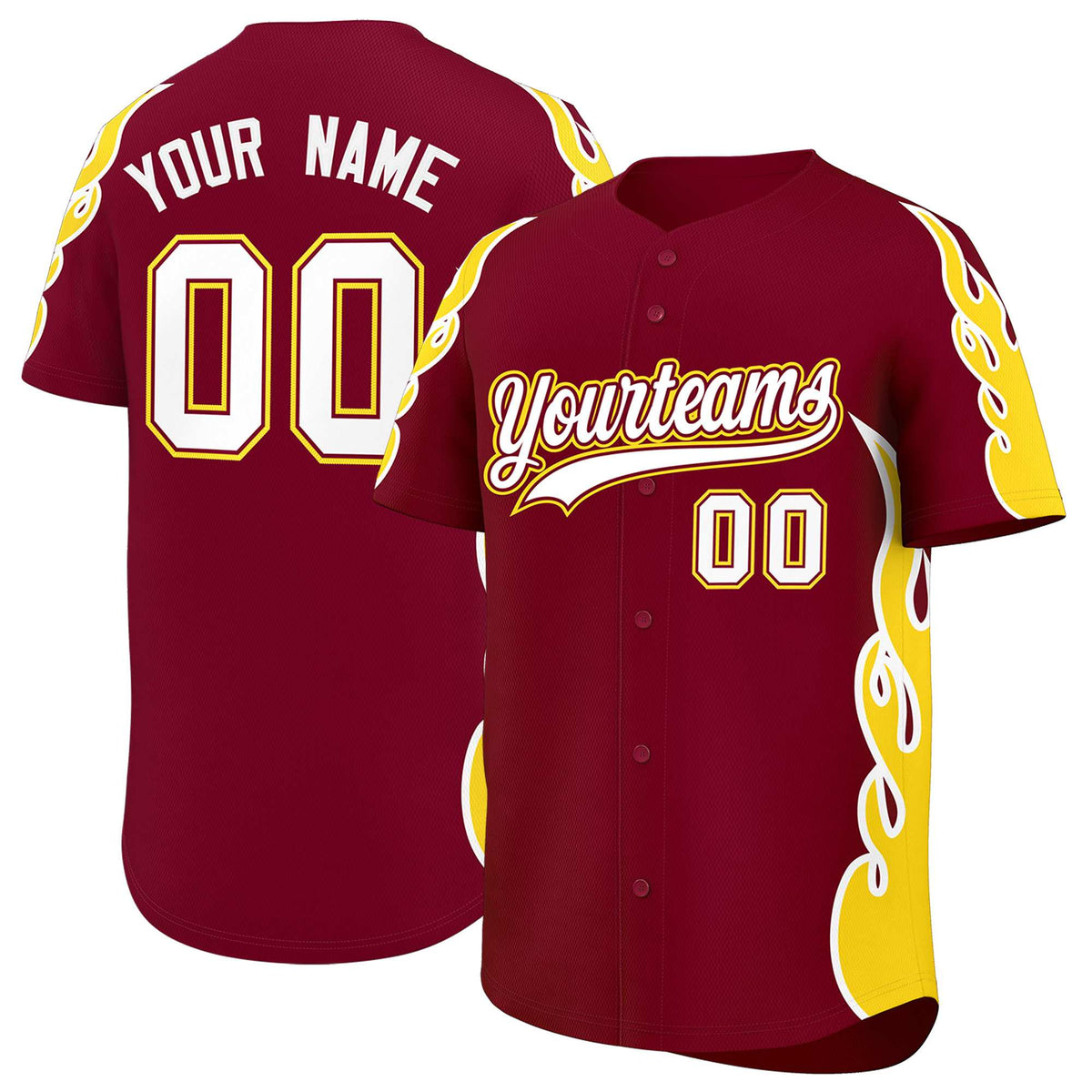 Custom Crimson Gold Side Flame Outline Pattern Sports Uniform Basetball Jersey