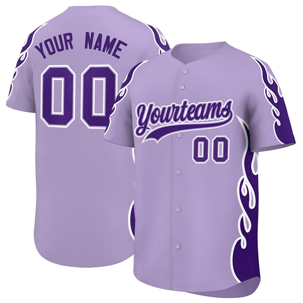 Custom Light Purple Purple Side Flame Outline Pattern Sports Uniform Basetball Jersey