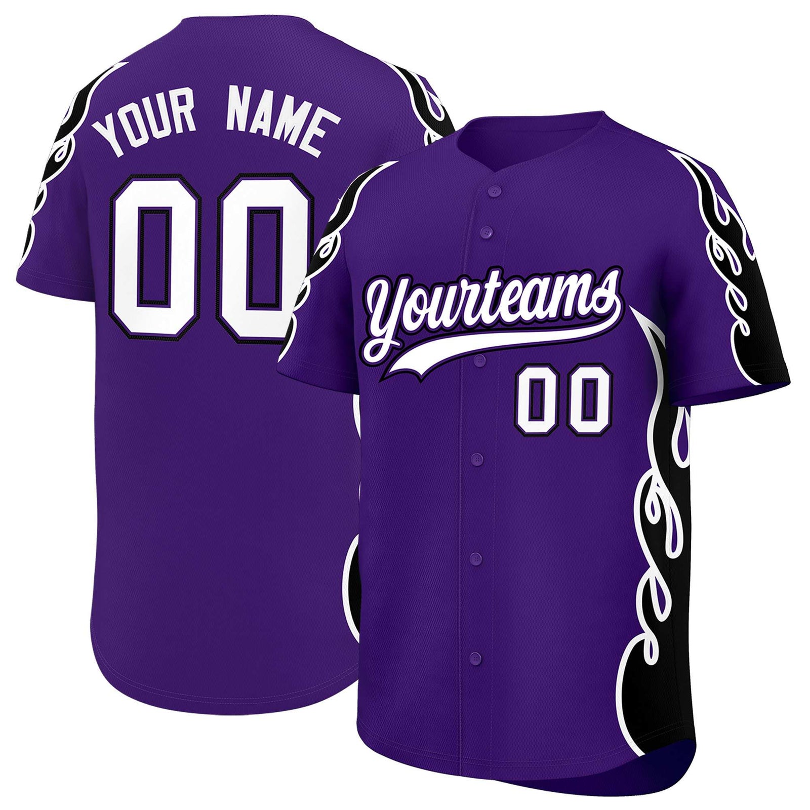 Custom Purple Black Side Flame Outline Pattern Sports Uniform Basetball Jersey