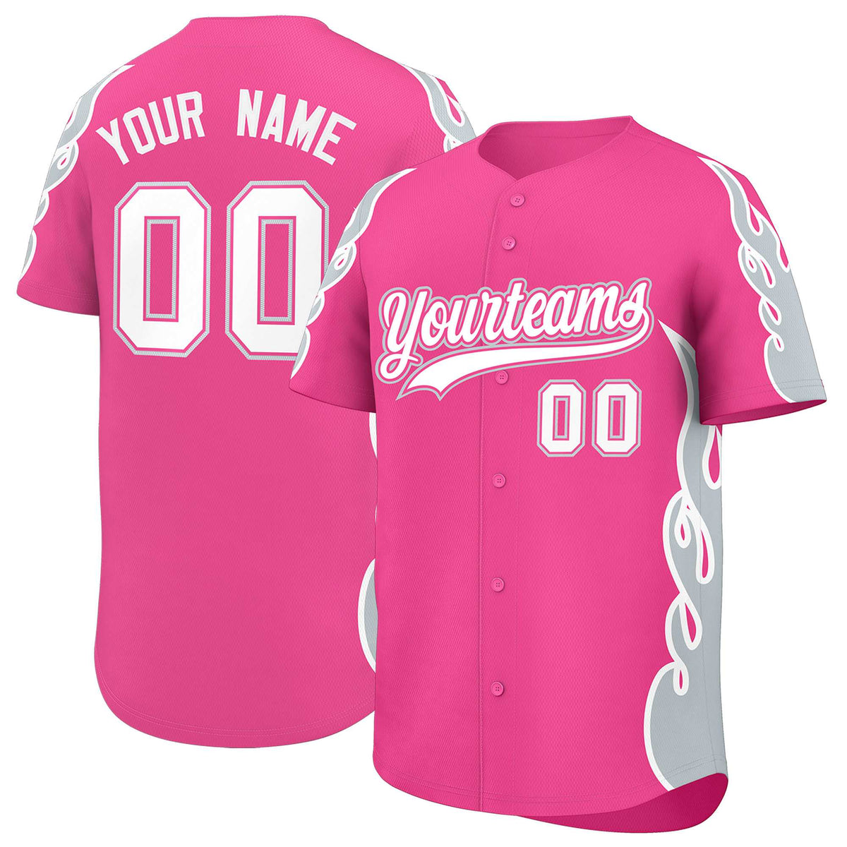 Custom Pink Silver Side Flame Outline Pattern Sports Uniform Basetball Jersey