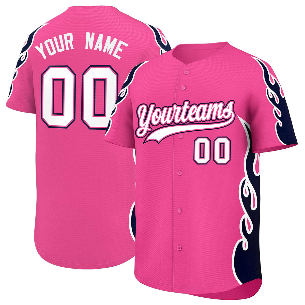 Custom Pink Navy Side Flame Outline Pattern Sports Uniform Basetball Jersey