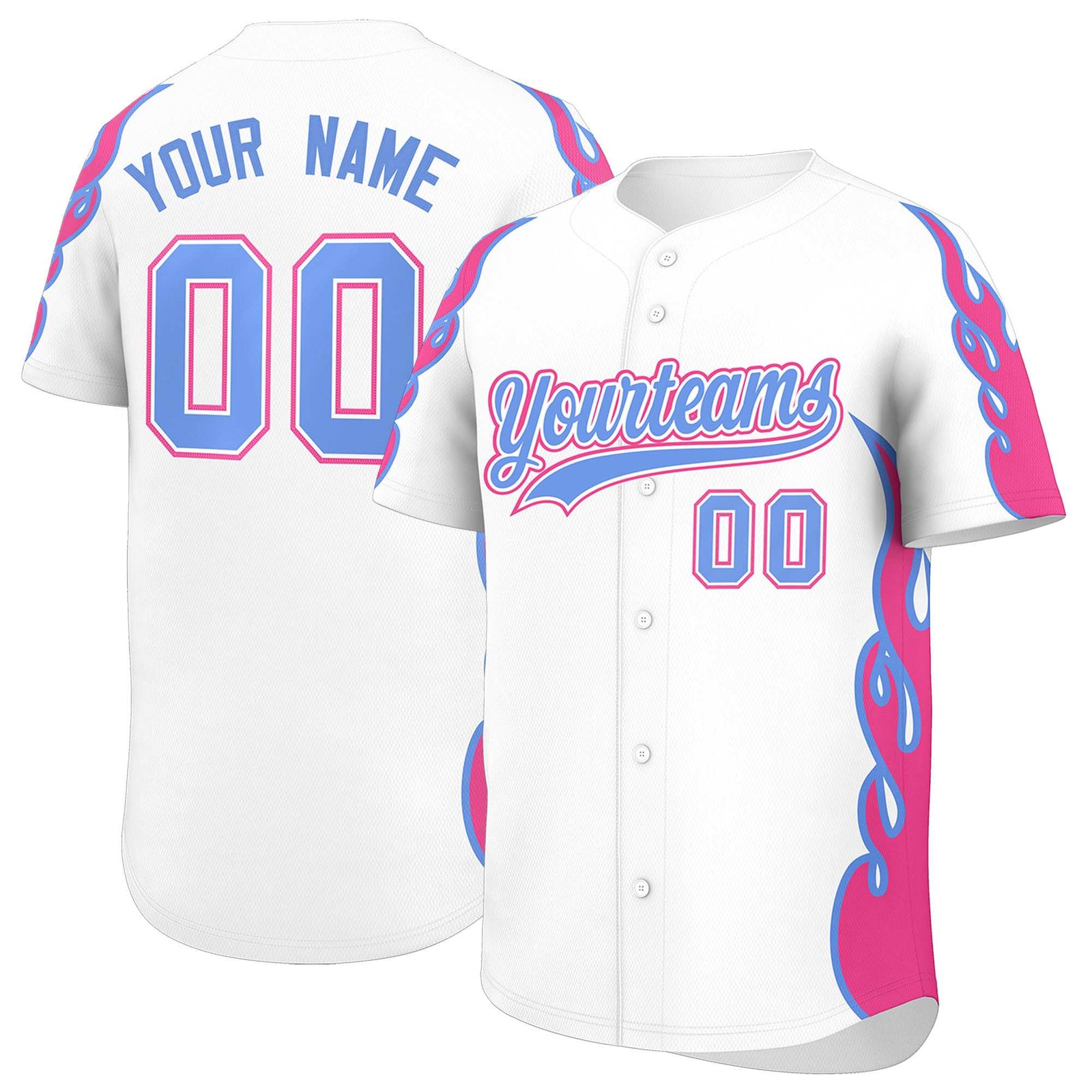 Custom White Pink Side Flame Outline Pattern Sports Uniform Basetball Jersey