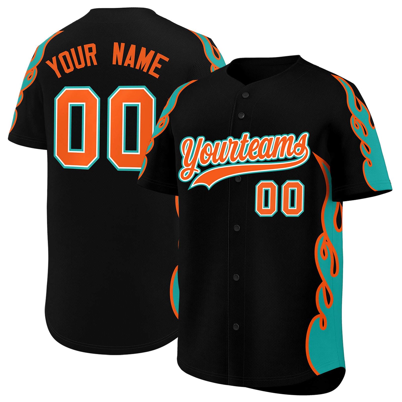 Custom Black Aqua Side Flame Outline Pattern Sports Uniform Basetball Jersey