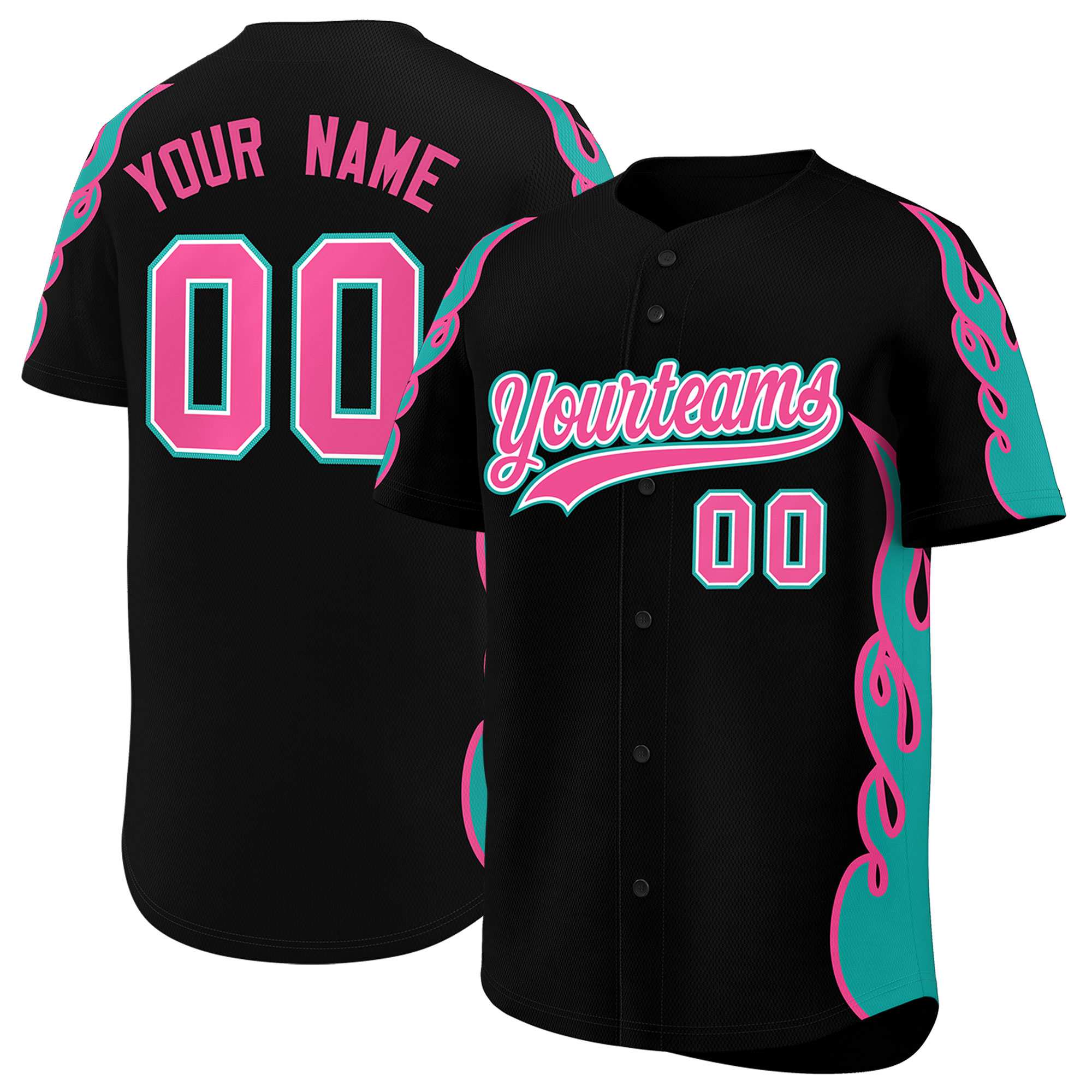 Custom Black Aqua Side Flame Outline Pattern Sports Uniform Basetball Jersey