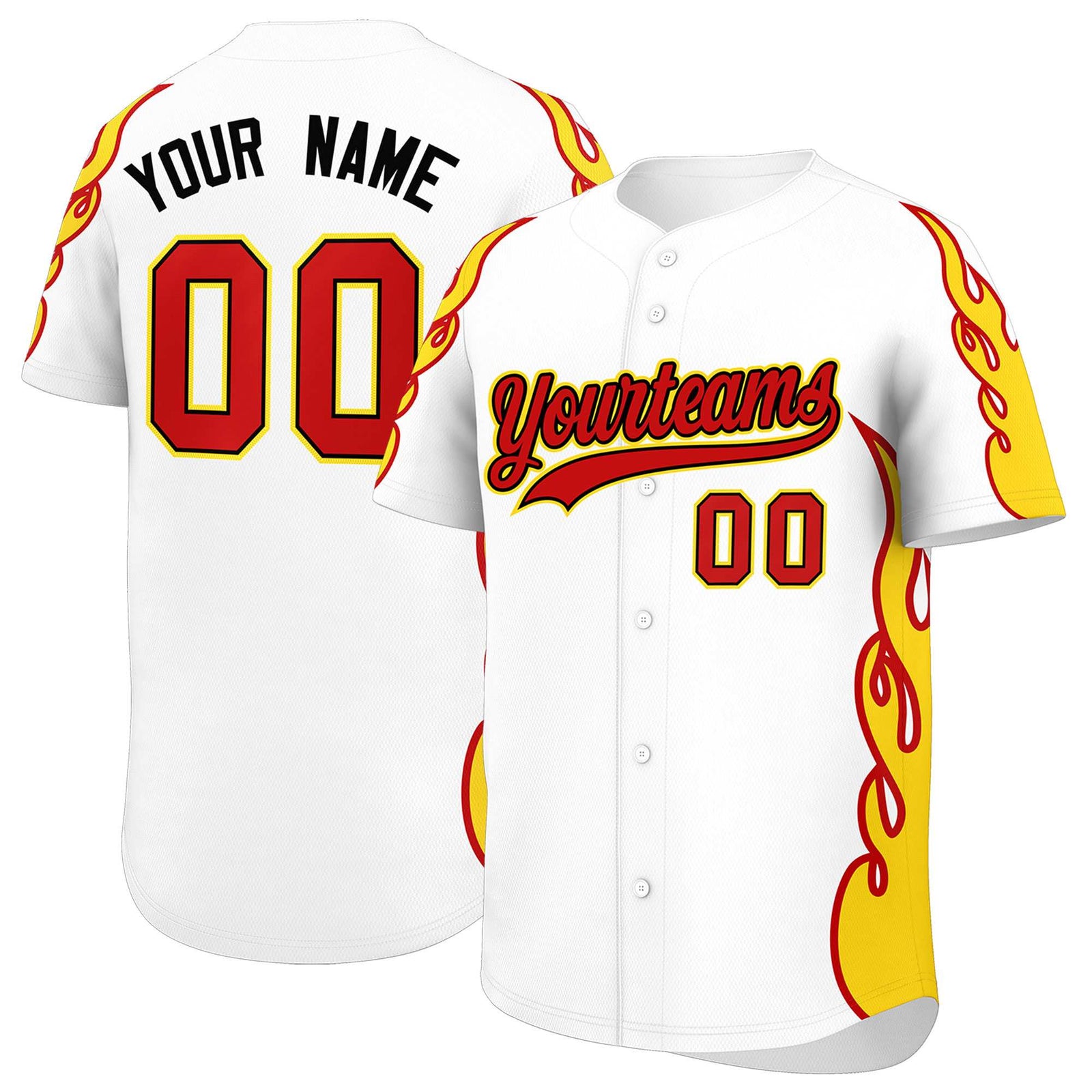 Custom White Gold Side Flame Outline Pattern Sports Uniform Basetball Jersey