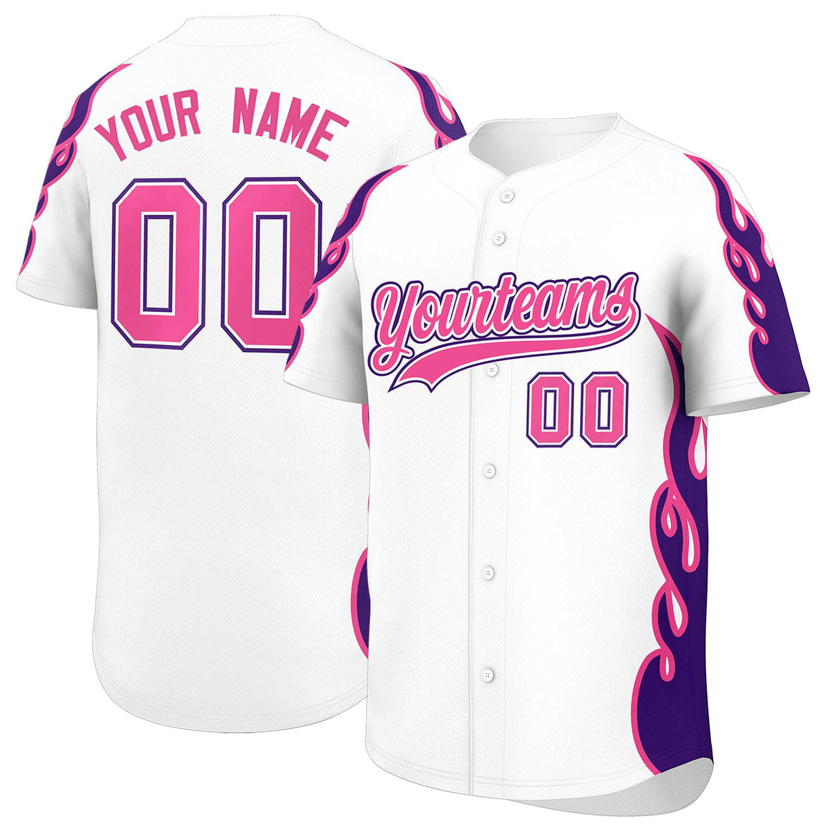 Custom White Purple Side Flame Outline Pattern Sports Uniform Basetball Jersey