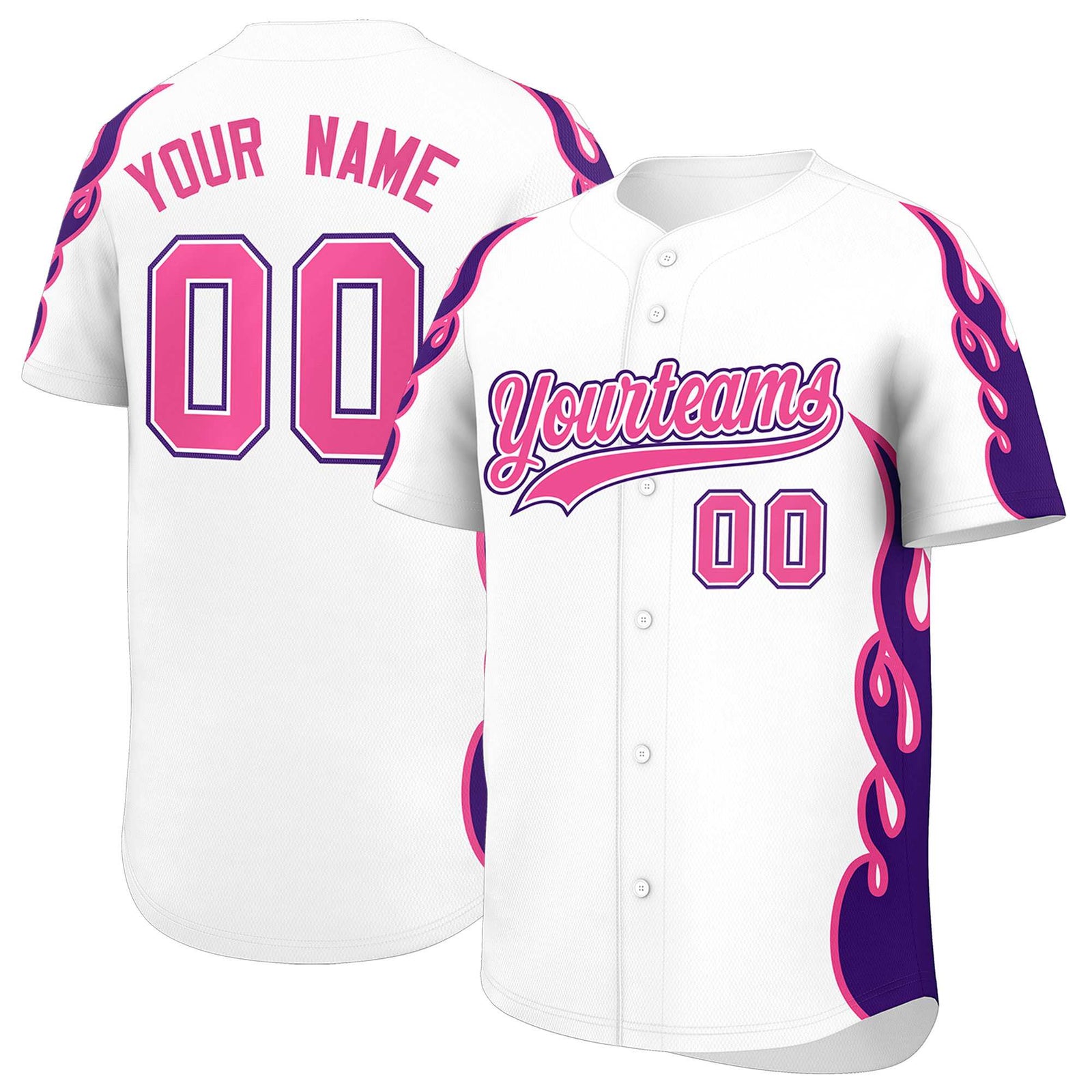 Custom White Purple Side Flame Outline Pattern Sports Uniform Basetball Jersey