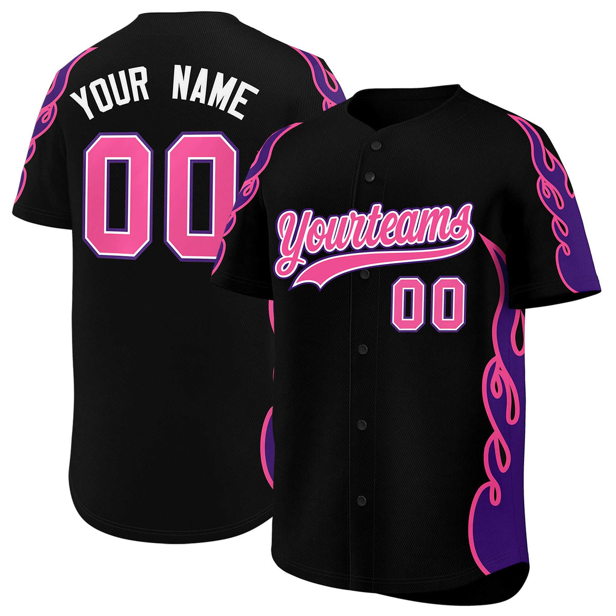 Custom Black Purple Side Flame Outline Pattern Sports Uniform Basetball Jersey
