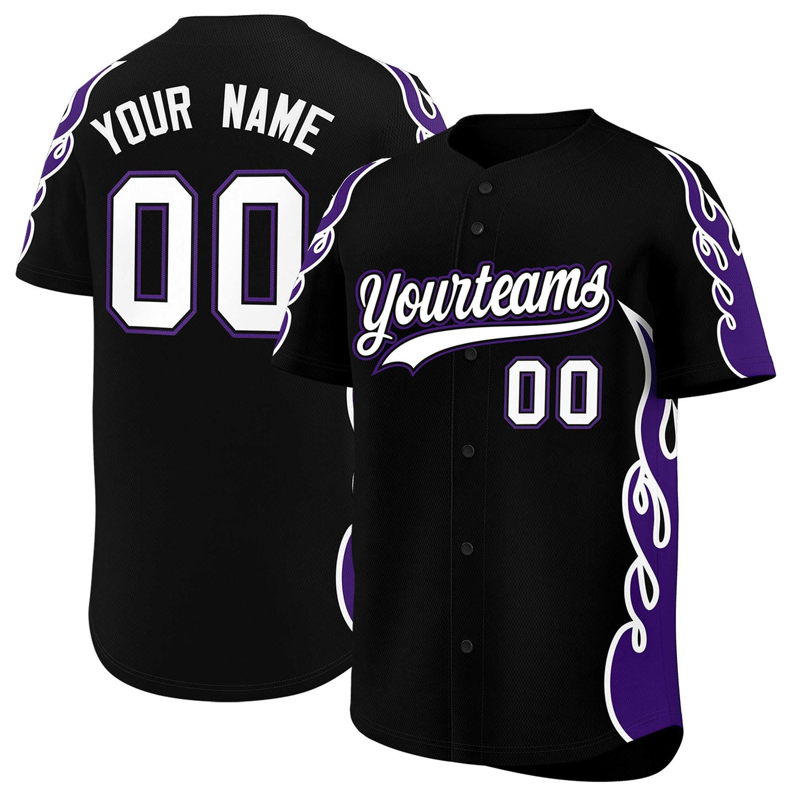 Custom Black Purple Side Flame Outline Pattern Sports Uniform Basetball Jersey
