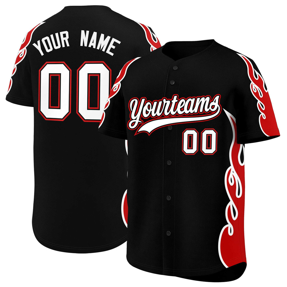 Custom Black Red Side Flame Outline Pattern Sports Uniform Basetball Jersey