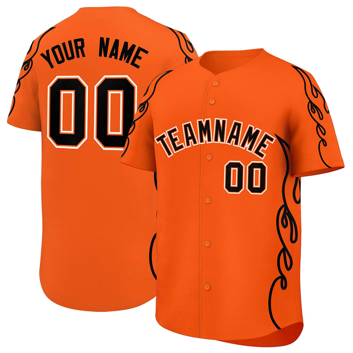 Custom Orange Black Side Flame Outline Pattern Sports Uniform Basetball Jersey