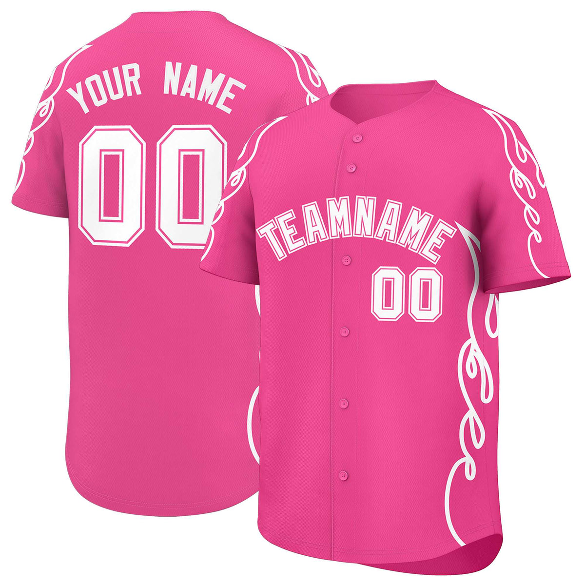 Custom Pink White Side Flame Outline Pattern Sports Uniform Basetball Jersey