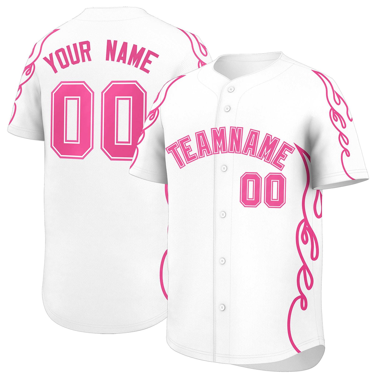 Custom White Pink Side Flame Outline Pattern Sports Uniform Basetball Jersey