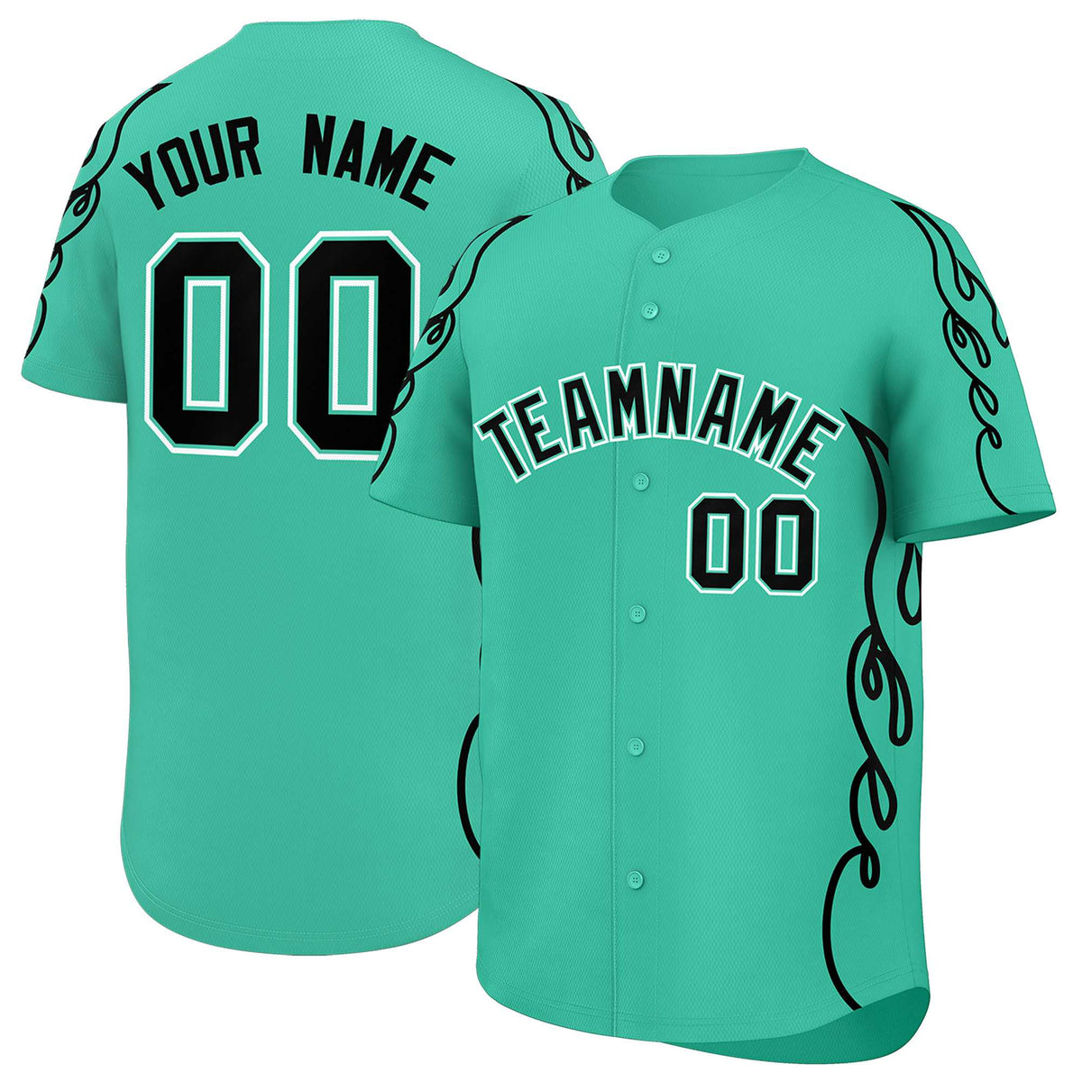 Custom Bright Green Black Side Flame Outline Pattern Sports Uniform Basetball Jersey