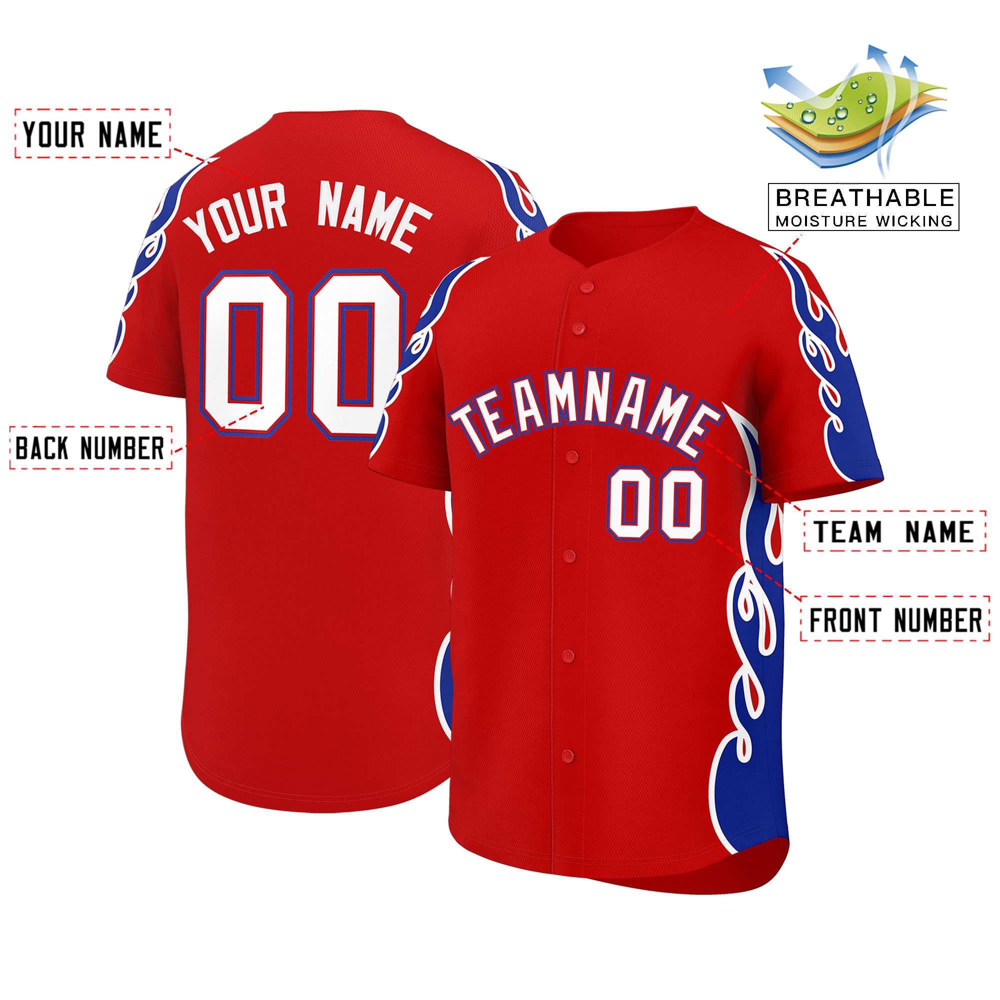 Custom Red Royal Side Flame Outline Pattern Sports Uniform Basetball Jersey
