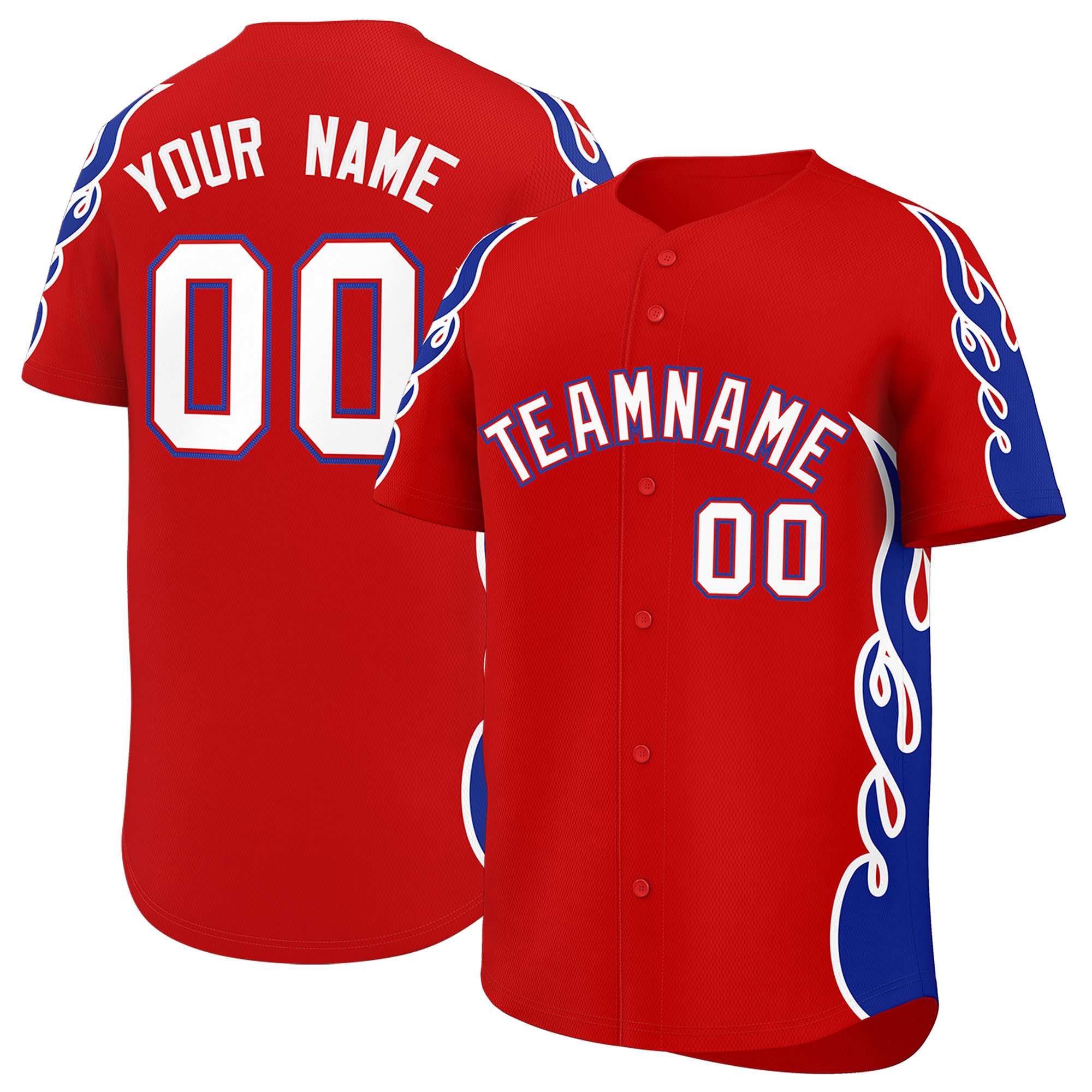 Custom Red Royal Side Flame Outline Pattern Sports Uniform Basetball Jersey