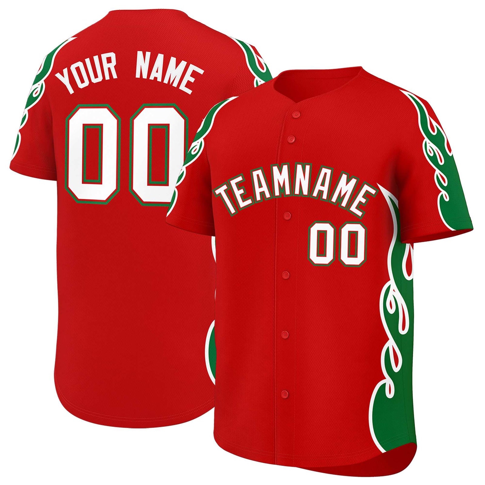 Custom Red Kelly Green Side Flame Outline Pattern Sports Uniform Basetball Jersey