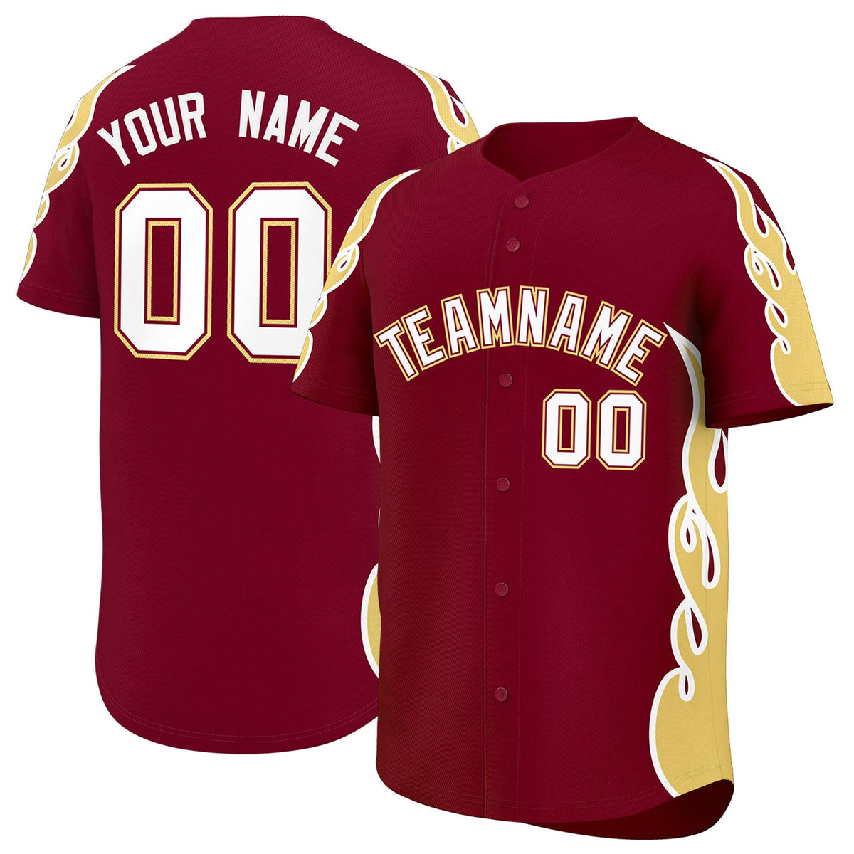 Custom Crimson Khaki Side Flame Outline Pattern Sports Uniform Basetball Jersey