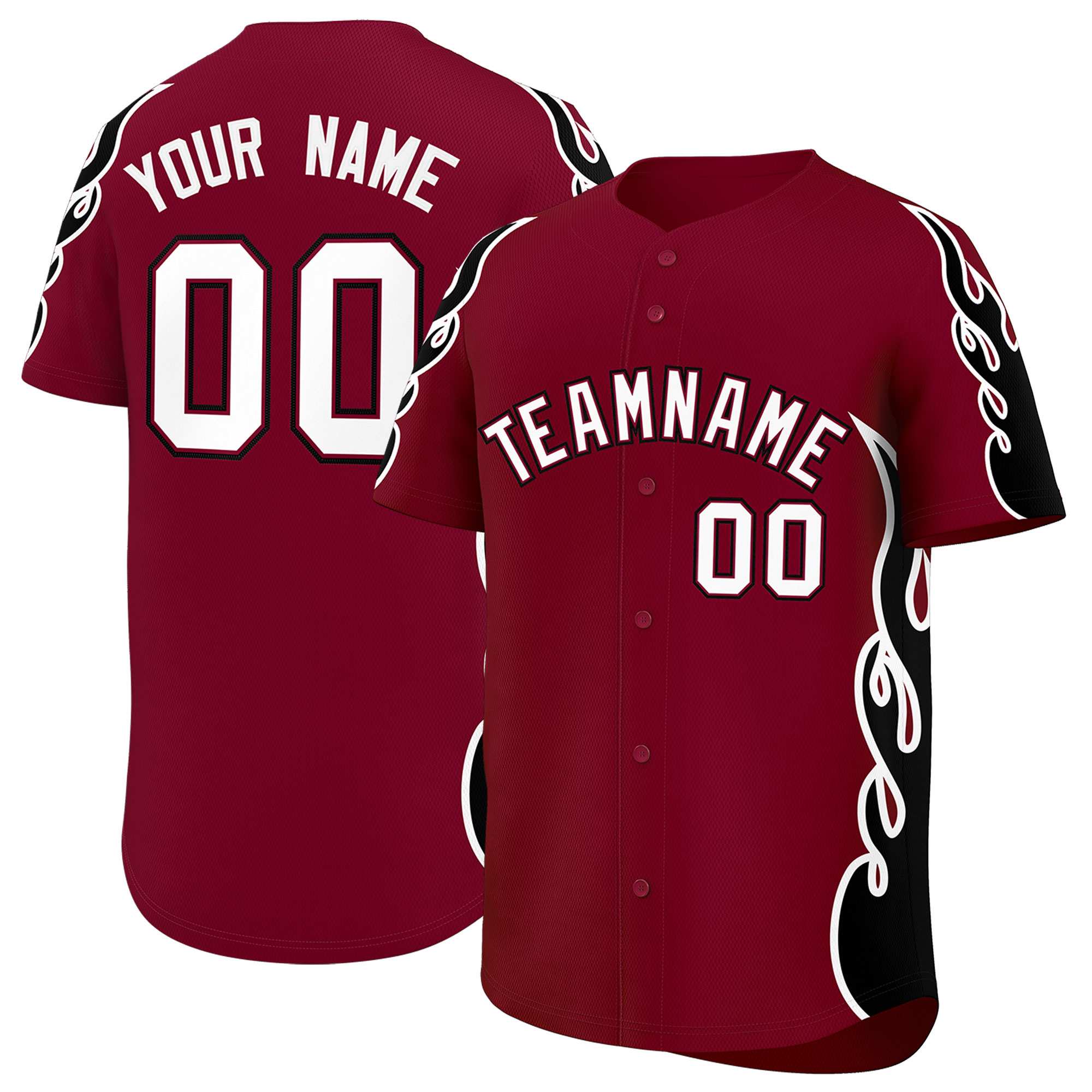 Custom Crimson Black Side Flame Outline Pattern Sports Uniform Basetball Jersey