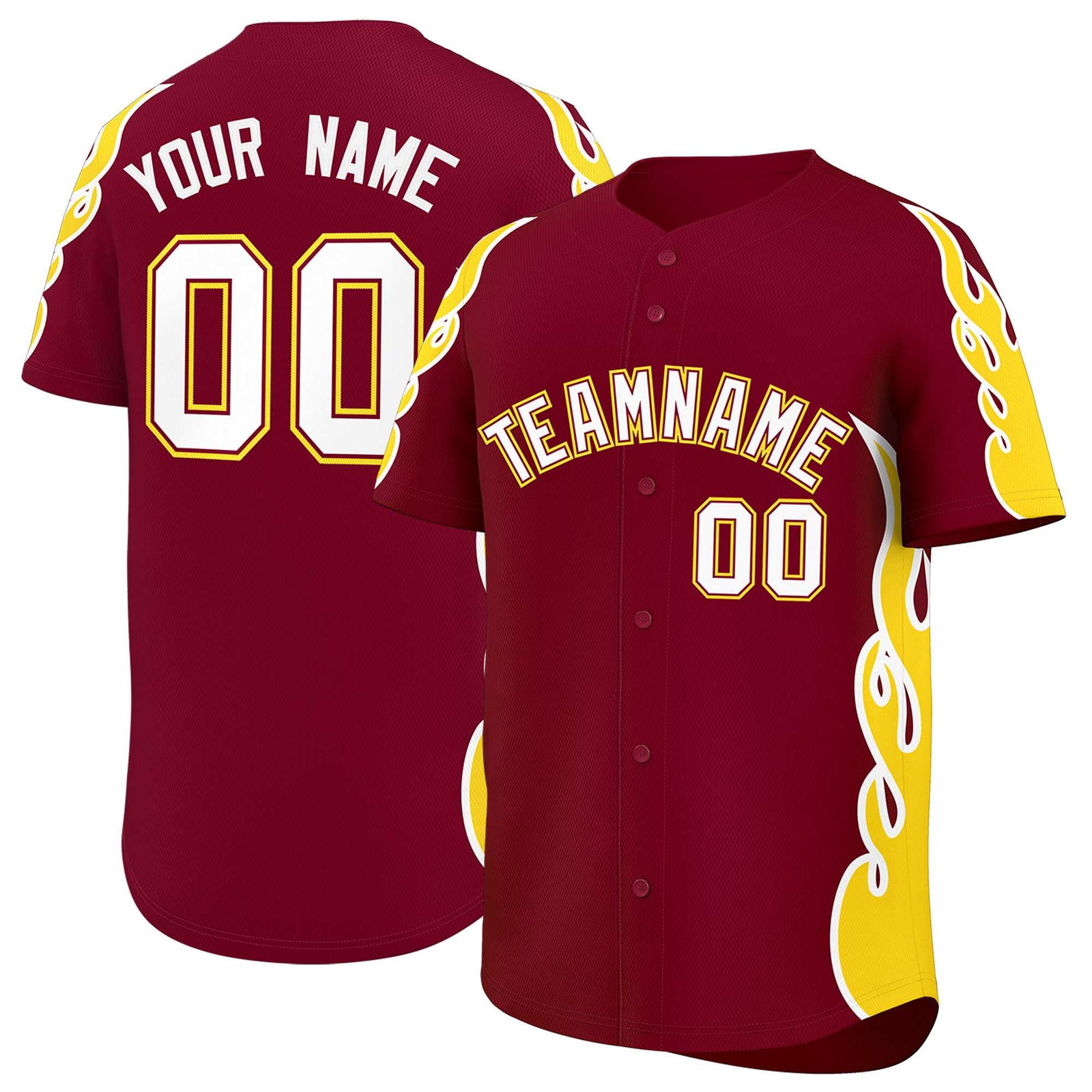 Custom Crimson Gold Side Flame Outline Pattern Sports Uniform Basetball Jersey