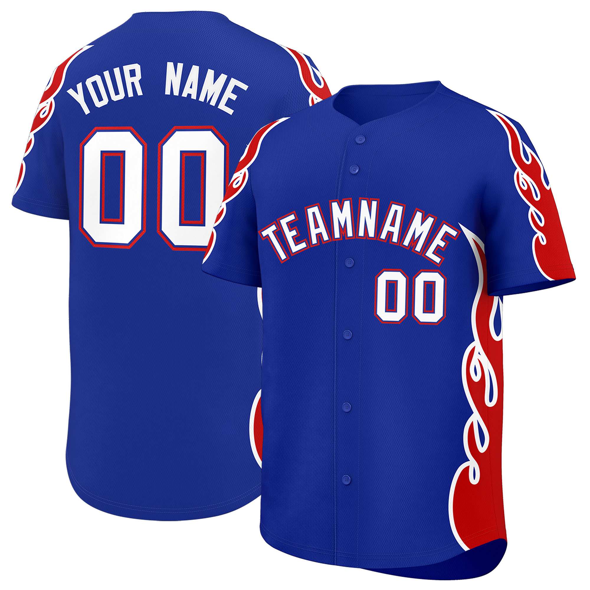 Custom Royal Red Side Flame Outline Pattern Sports Uniform Basetball Jersey