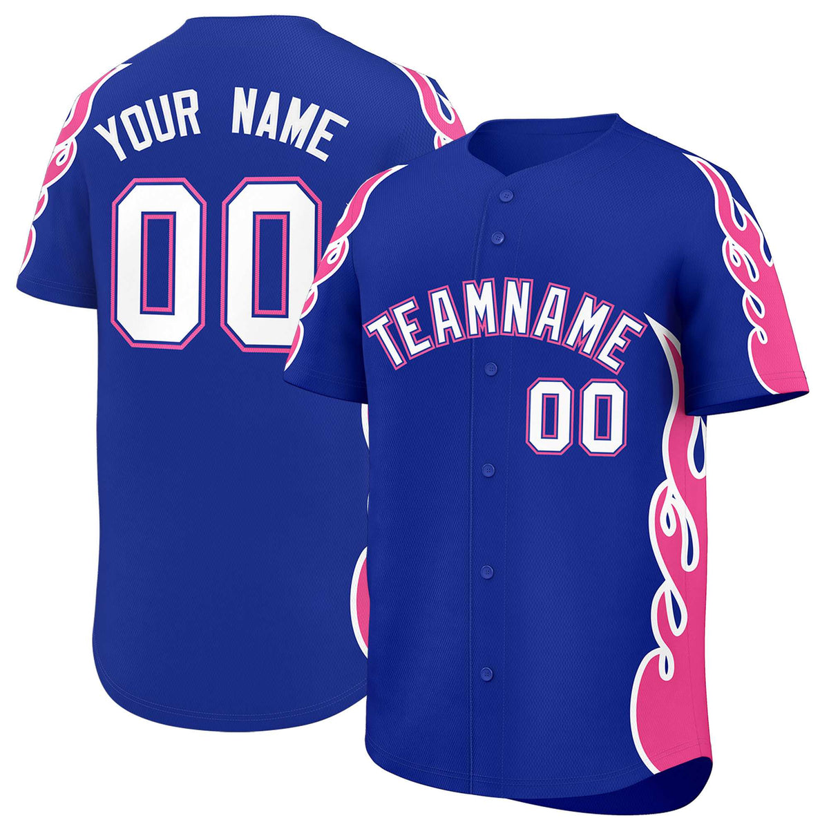 Custom Royal Pink Side Flame Outline Pattern Sports Uniform Basetball Jersey