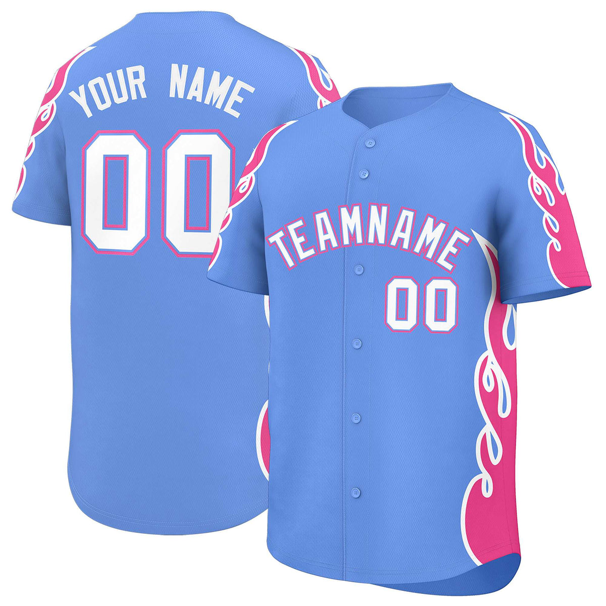 Custom Light Blue Pink Side Flame Outline Pattern Sports Uniform Basetball Jersey